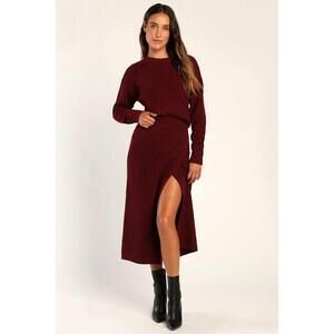 Lulus Autumn Sweetheart Burgundy Waffle Knit Two-piece Sweater Dress Red